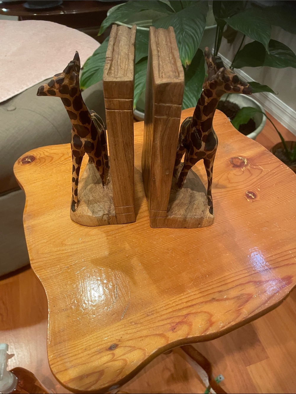 Hand-Carved Wooden Giraffe Bookends - Picture 3 of 5